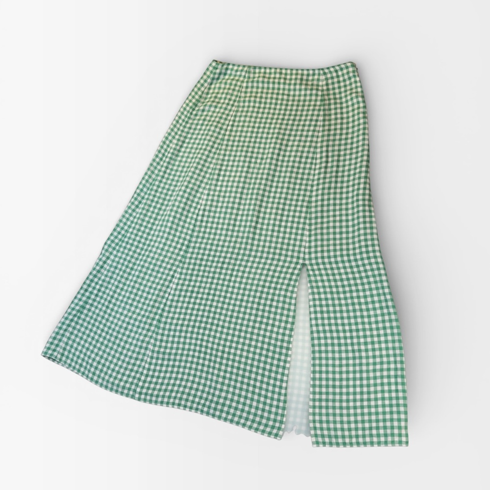 LOFT Womens Linen Green Gingham  Checkered Midi Skirt SIZE 6 - Picture 2 of 8